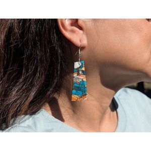 Handmade‎ Earrings Natural Stone Mohave Slab Native American Jewelry NA Peete**